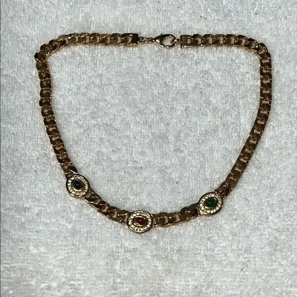 Elegant Gold Necklace with Multicolor Gemstones - Picture 1 of 2